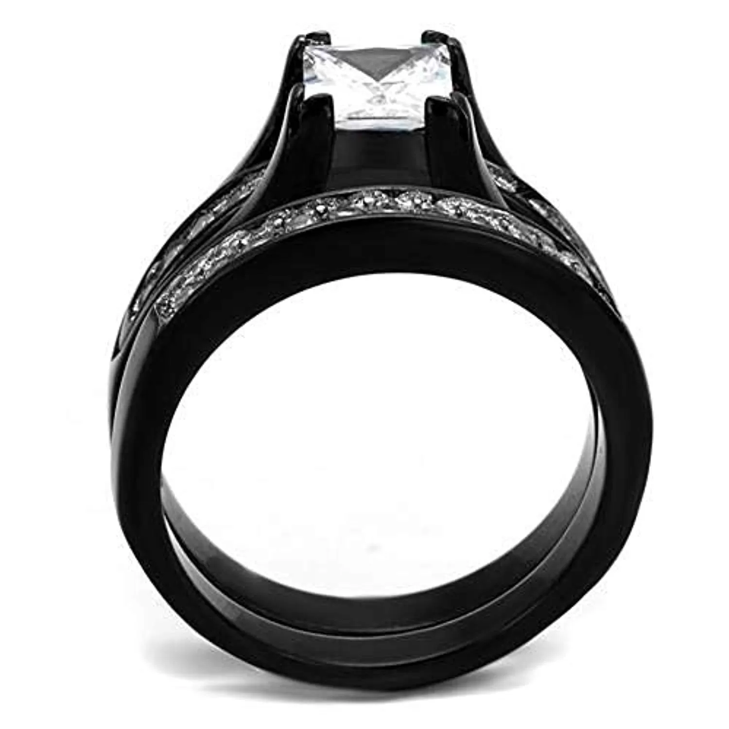 WildKlass Stainless Steel Ring Two-Tone IP Black Women AAA Grade CZ Clear