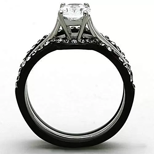 WildKlass Stainless Steel Ring Wedding Two-Tone IP Black Women AAA Grade CZ Clear