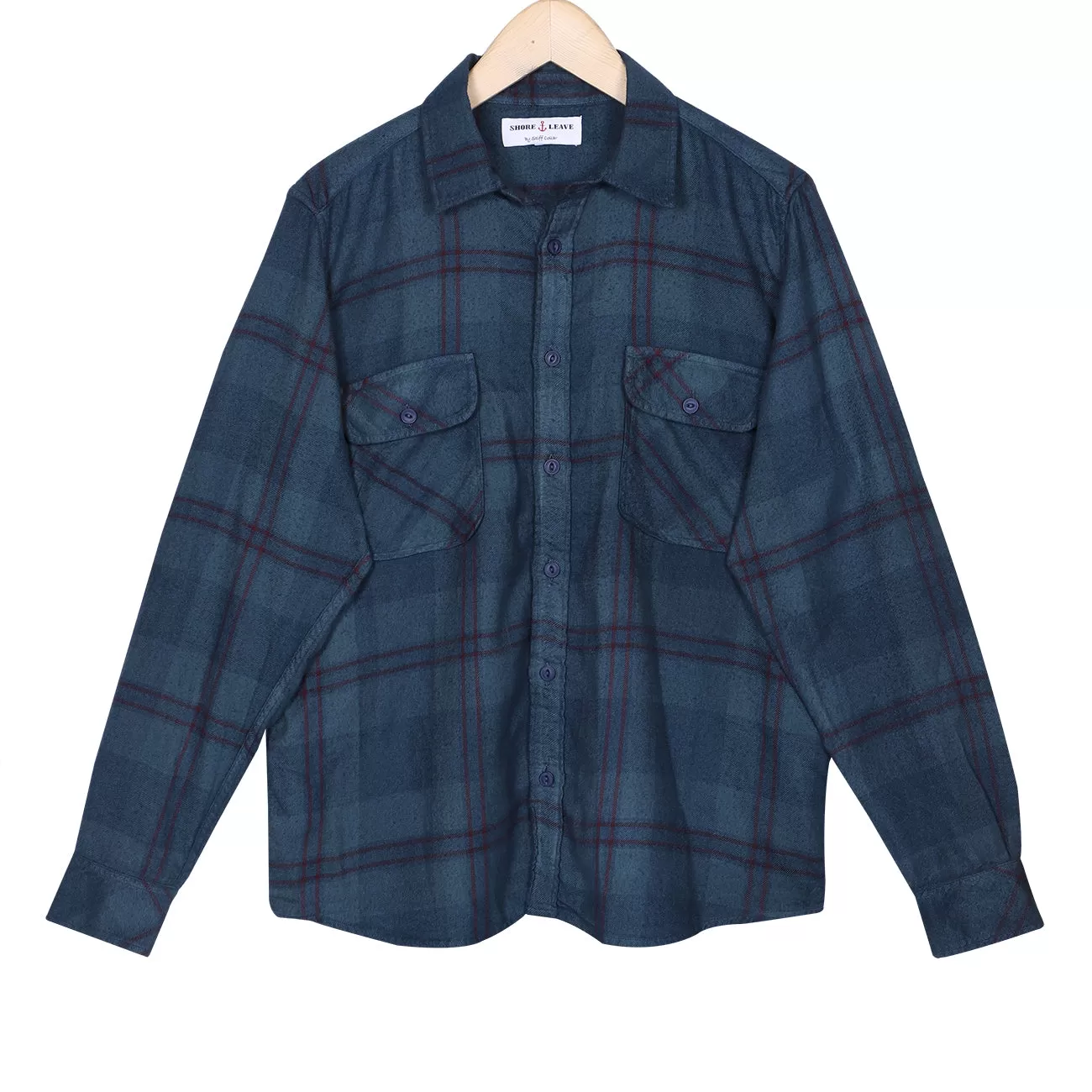 Wolf Navy Grey Check Overdyed Ball Wash Shirt