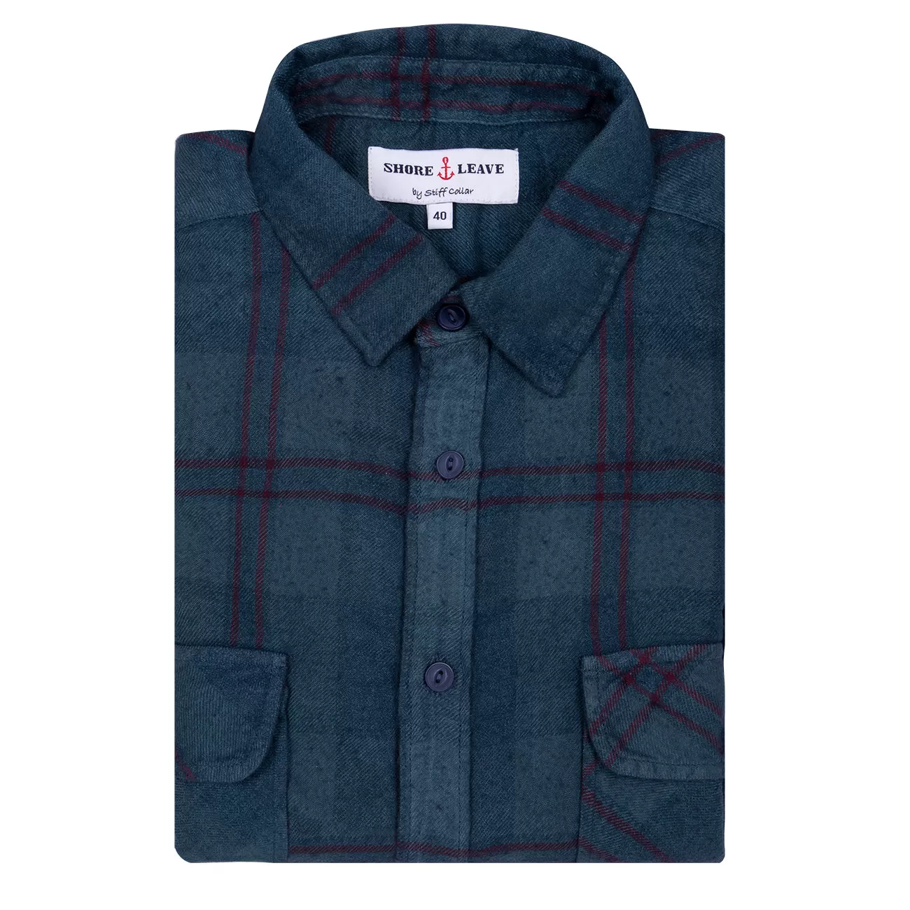 Wolf Navy Grey Check Overdyed Ball Wash Shirt