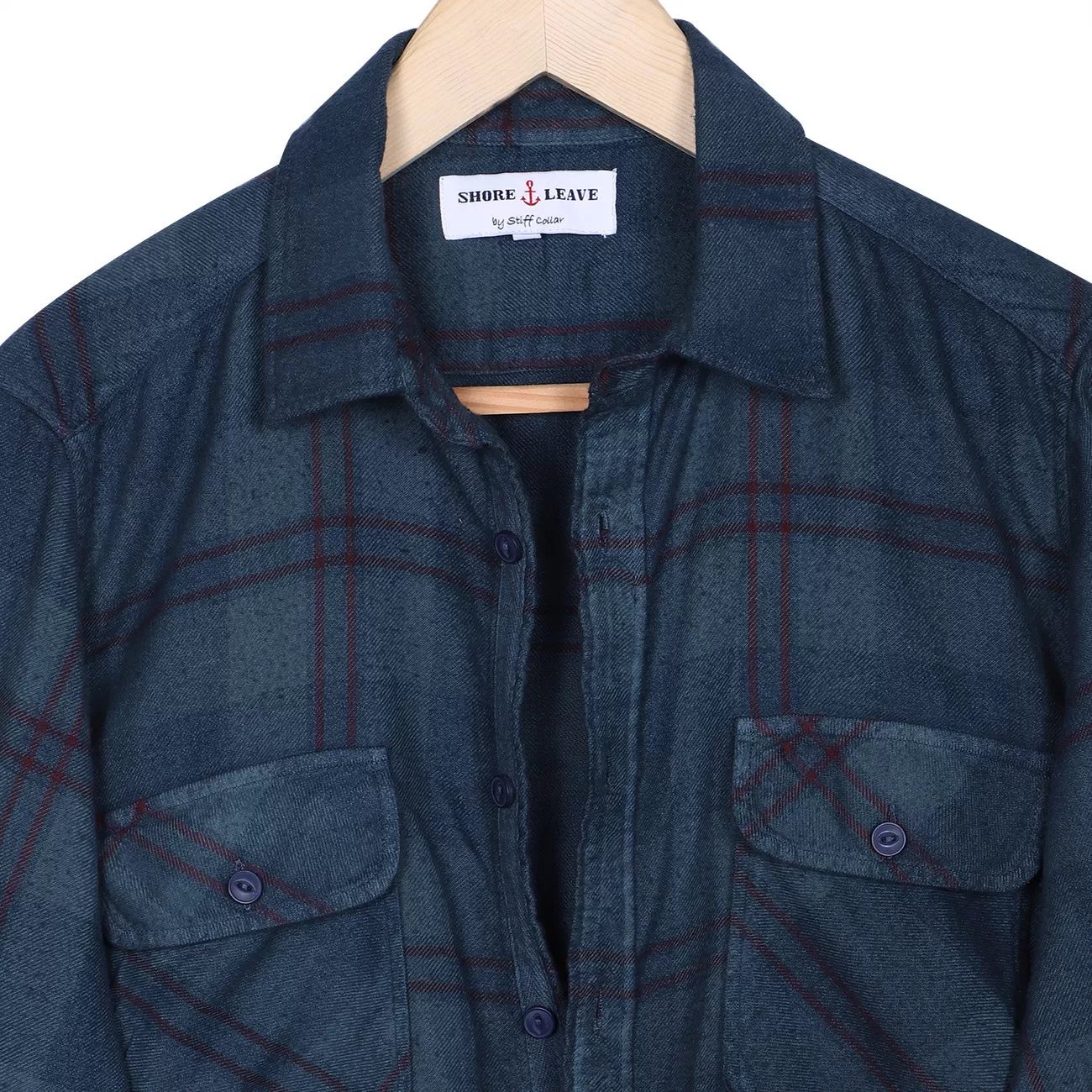 Wolf Navy Grey Check Overdyed Ball Wash Shirt