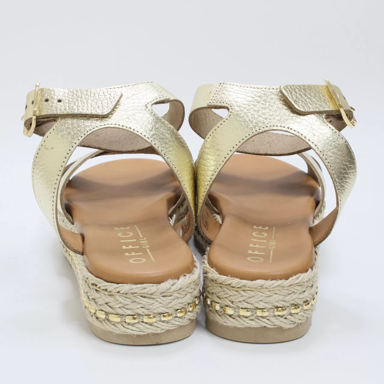 Womens Office Sassy Cross Strap Espadrille Flatform Gold Leather