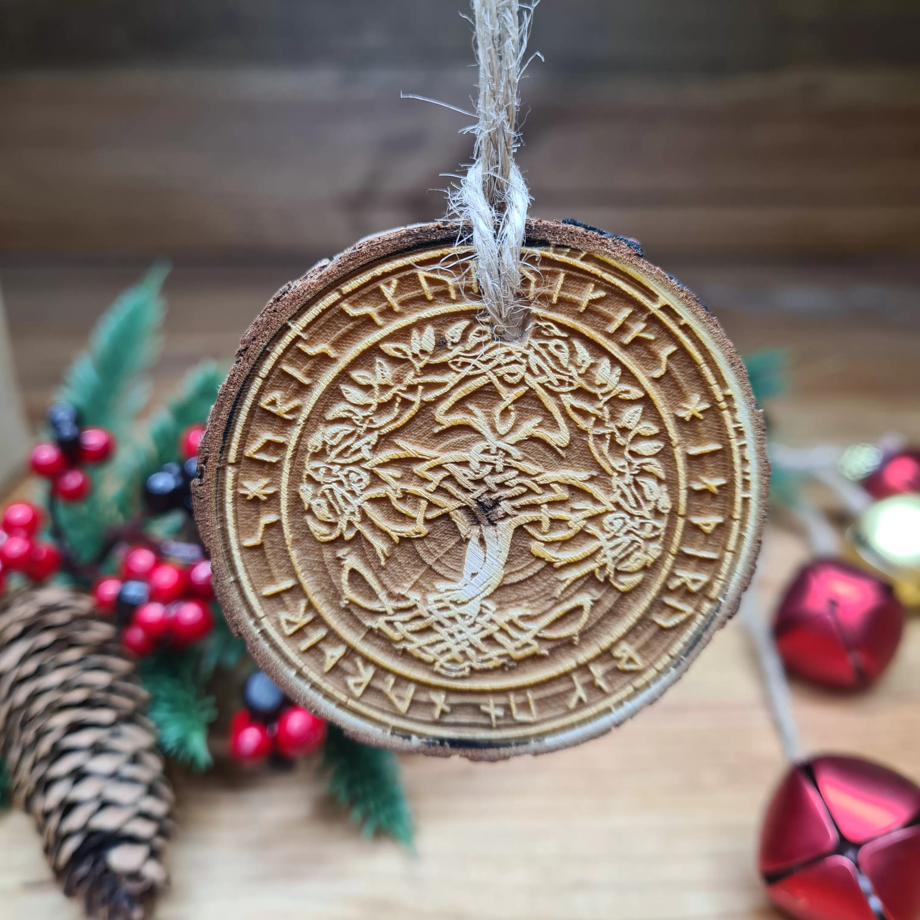 Yule Tree Log Slice Decoration