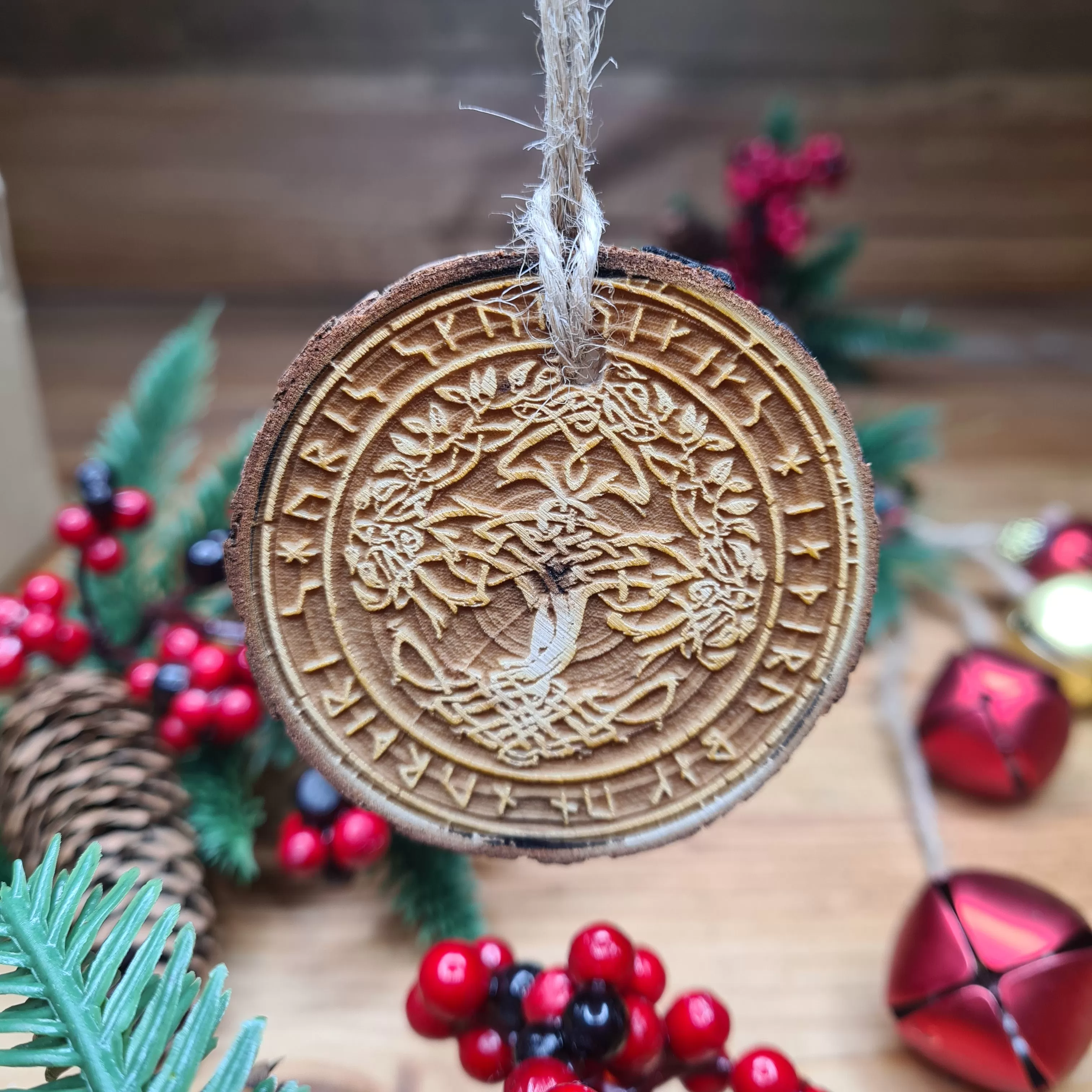 Yule Tree Log Slice Decoration