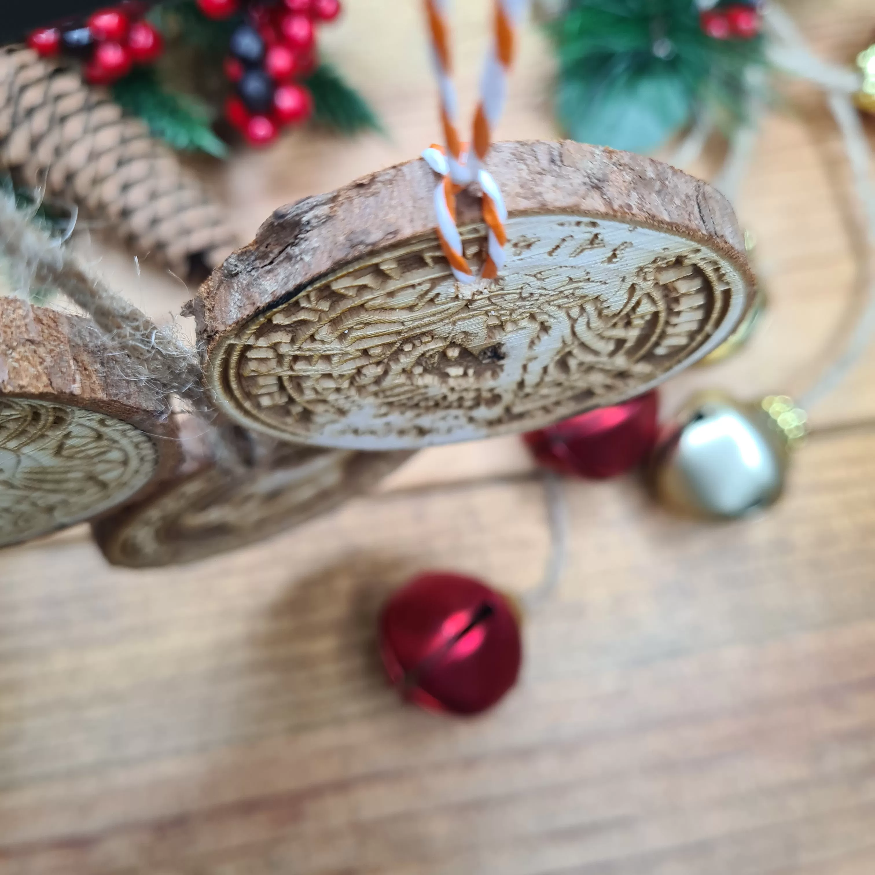 Yule Tree Log Slice Decoration