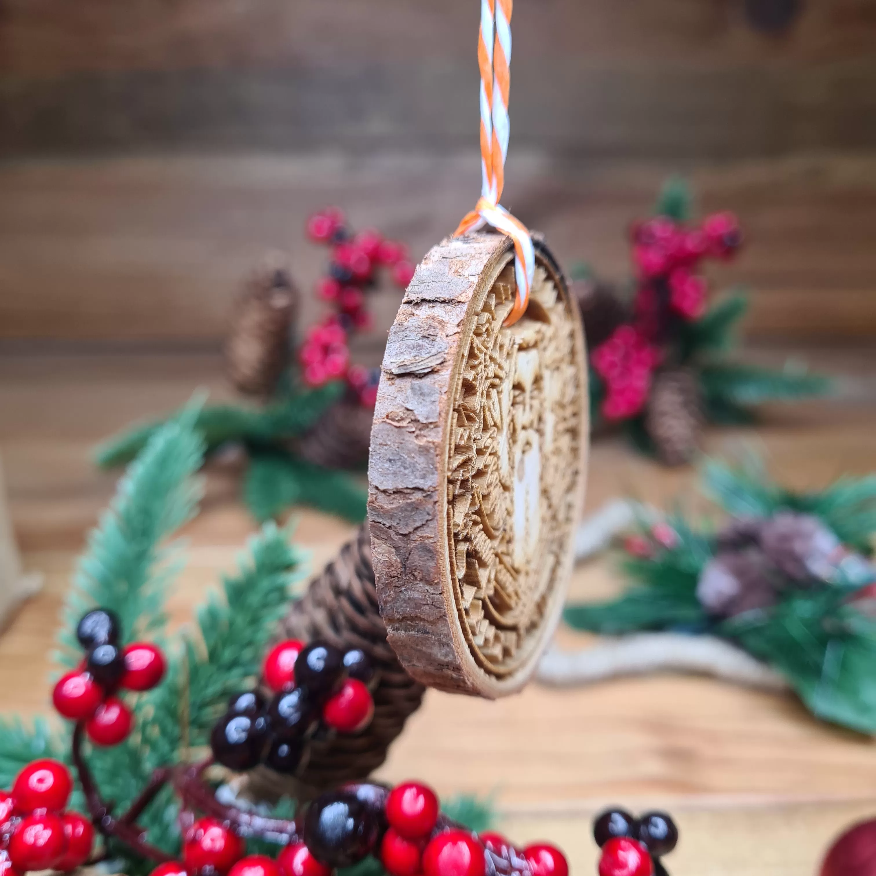 Yule Tree Log Slice Decoration