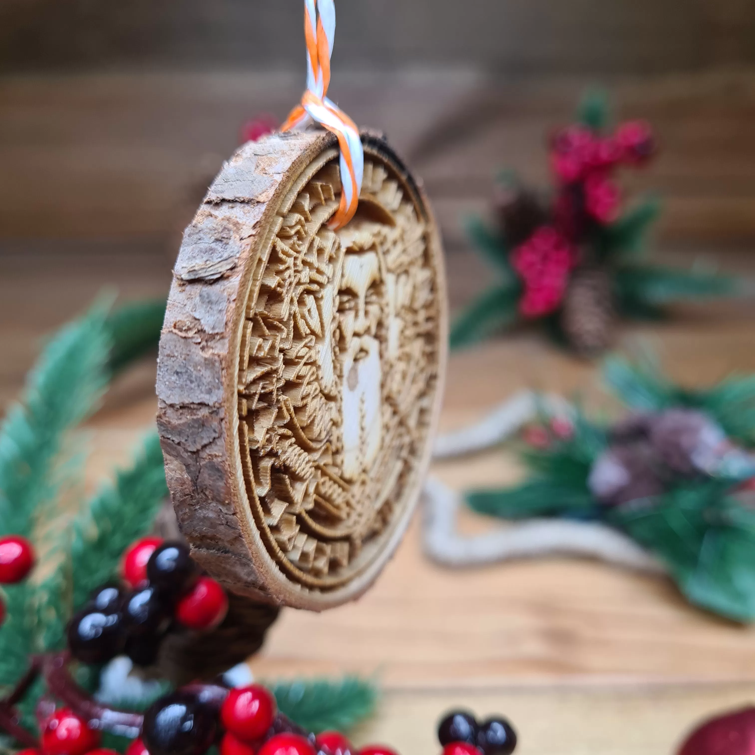 Yule Tree Log Slice Decoration