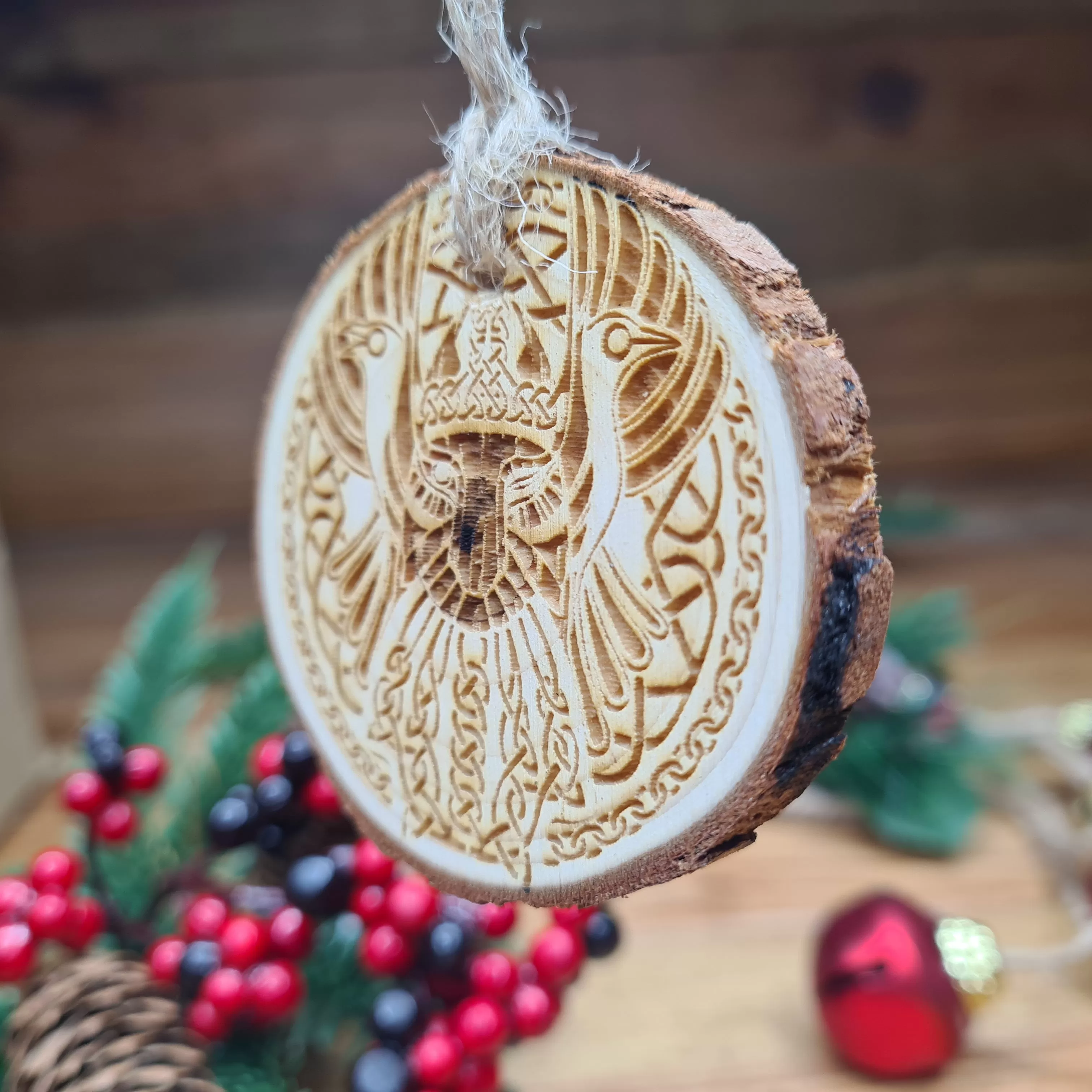 Yule Tree Log Slice Decoration